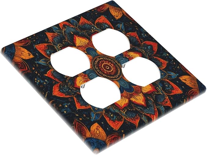 Colorful Oriental Floral Blooming Mandala Flower Outlet Covers 2-Gang Duplex Light Switch Covers Decorative Gfci Wall Plate Covers Electrical Receptacle Switchplate Plug Faceplate Bathroom