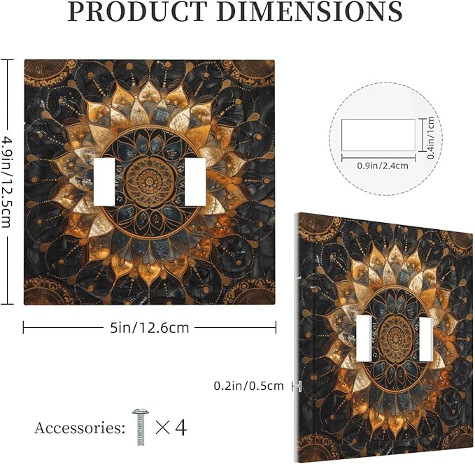 Cool Colorful Mandal Flowers Boho Floral Decorative Switch Plates 2 Gang Double Toggle Outlet Light Switch Cover Wall Plate Electrical Faceplate for Bed Room Living Room Decor