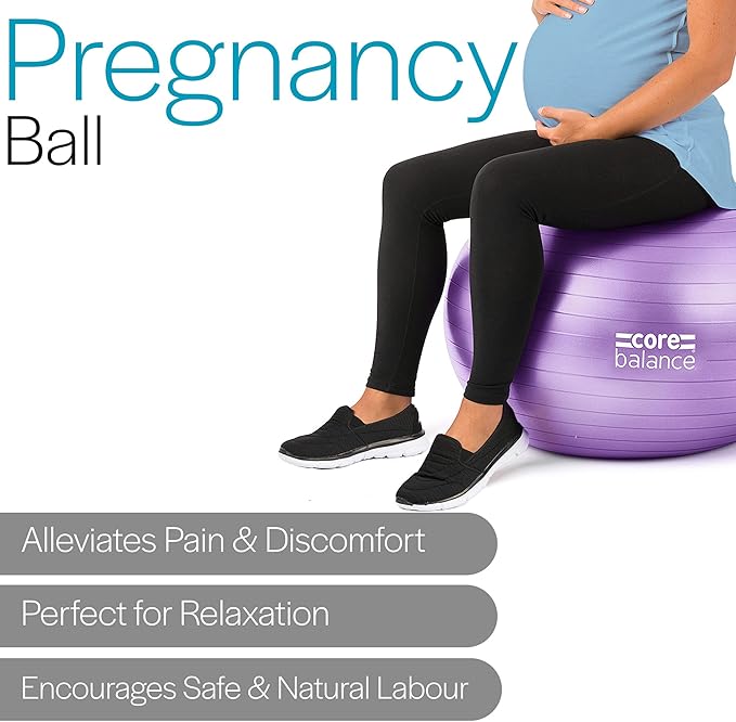 Core Balance Pregnancy Ball with Air Pump - Ideal for Prenatal Yoga, Pilates, and Maternity Exercises, Doubles as Office Chair, Stability and Balance Training, Physical Therapy Equipment (22-33")
