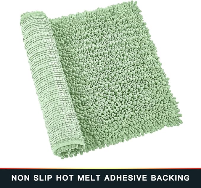 Walensee Bathroom Rug Non Slip Bath Mat (36x24 Inch Sage Green) Water Absorbent Super Soft Shaggy Chenille Machine Washable Dry Extra Thick Perfect Absorbant Best Large Plush Carpet for Shower Floor