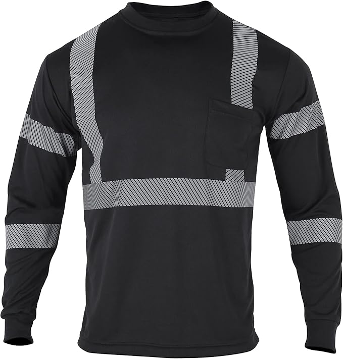 VENDACE Safety Reflective High Visibility Long Sleeve Shirts ANSI Class 3 Hi Vis Construction Work T Shirts for Men