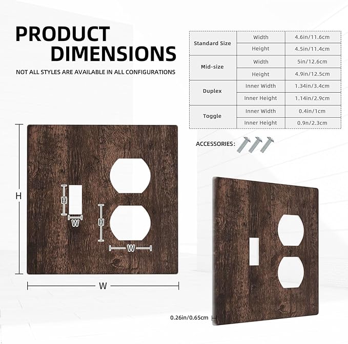 Wallplates Rustic Dark Brown Wood Grain 1 Toggle 1 Duplex Switch Plate Electrical GFCI Faceplate Decorative Light Switch Covers for Farmhouse Bedroom Decor