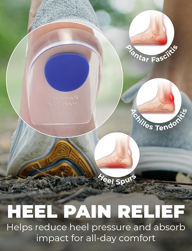 Gel Heel Pads, 6 Pack, for Achilles Tendonitis, Shoe Wedge Inserts for Plantar Fasciitis, Bone Spur, Foot Pain Relief Support, Comfort Cushion Insoles for Women/Men