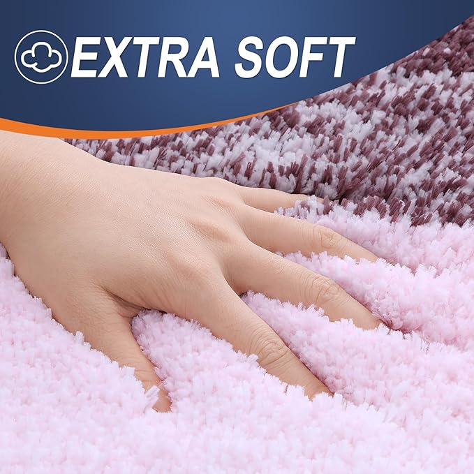 OLANLY Bathroom Rug Set 2 Piece, Soft Absorbent Microfiber Bath Mats and U-Shaped Contour Toilet Rug, Non-Slip, Machine Wash Dry, Plush Shaggy Bath Mats for Bathroom (24"x16"+24"x20", Mauve)