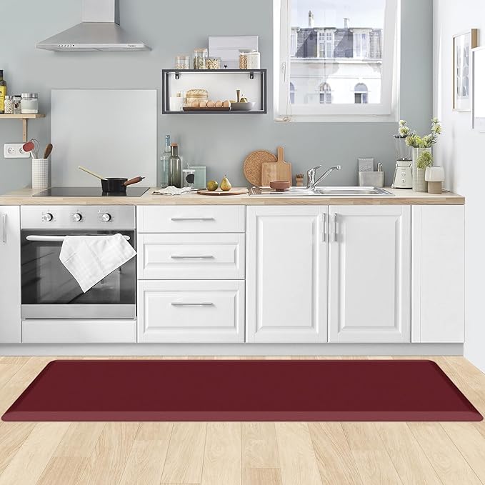 KitchenClouds Kitchen Mat Cushioned Anti Fatigue Kitchen Rug 17.3"x60" Waterproof Non Slip Kitchen Rugs and Mats Standing Desk Mat Comfort Floor Mats for Kitchen House Sink Office (Red)
