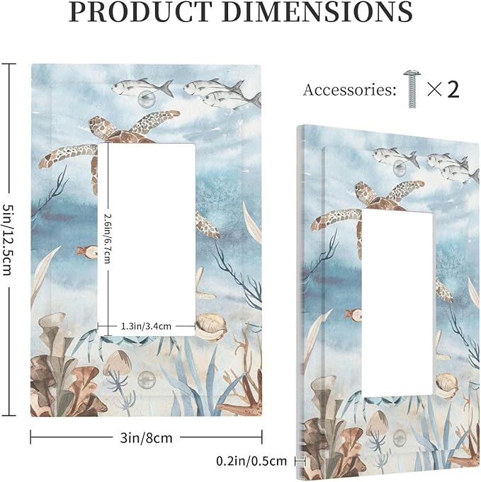 Decorative Outlet Covers Sea Turtle Coral Reef Nauticaltheme 1 Gang Single Rocker Light Switch Cover Plate Wall Plates GFCI Faceplate for Kids room Bathroom Decor