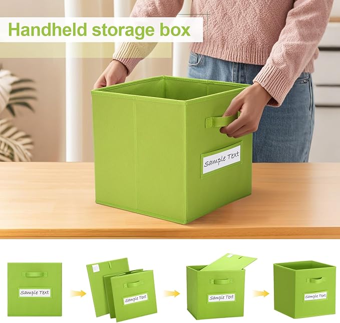 artsdi Fabric storage cubes (8 Pack) 11 Inch Cube Storage Bin, cube organizer bins with 8 Labels Window Cards & a Pen, Foldable cube organizer bins and Storage Box, lime green