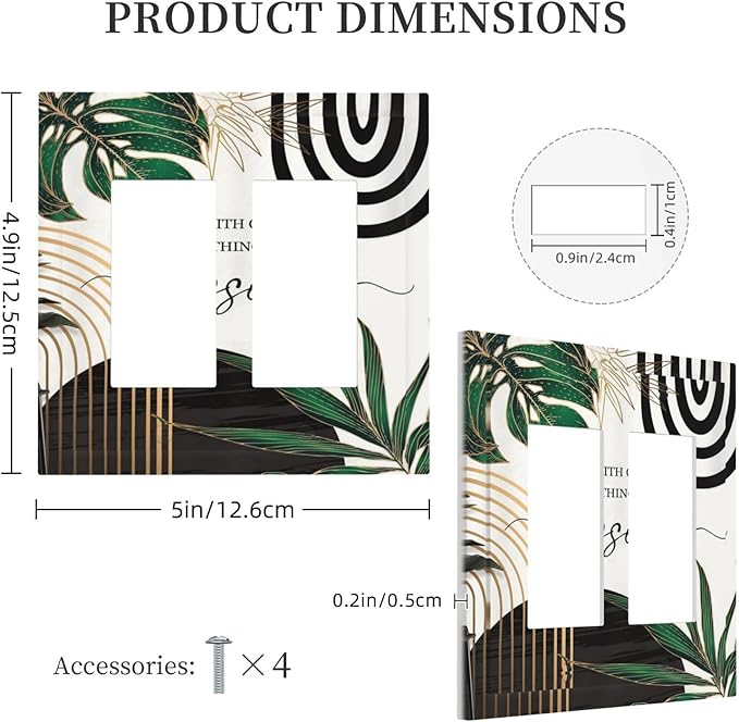 Boho Abstract Tropical Green Palm Leaf Mid Century Decorative Outlet Covers 2 Gang Double GFCI Rocker Electrical Wall Panels Light Switch Cover Plate for Office Home Decor