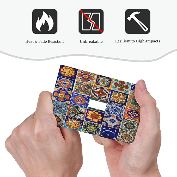 Decorative Light Switch Cover Mid Century Talavera Shaped Tiles 1 Gang Single Toggle Device Electrical Faceplate Switchplates Decorator Outlet Wall Plate for Bedroom Bathroom Decor