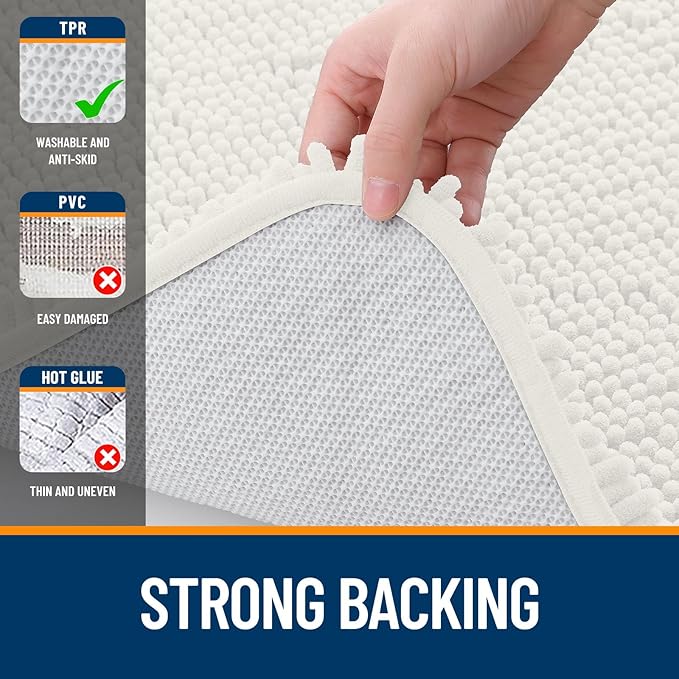 OLANLY Bathroom Rugs Sets 2 Piece, Soft Absorbent Chenille Bath Mats Area Rug Set, Non-Slip, Quick Dry, Machine Washable Bath Mats for Bathroom, Home Decor Accessories (59"x20"+30"x20", Ivory)