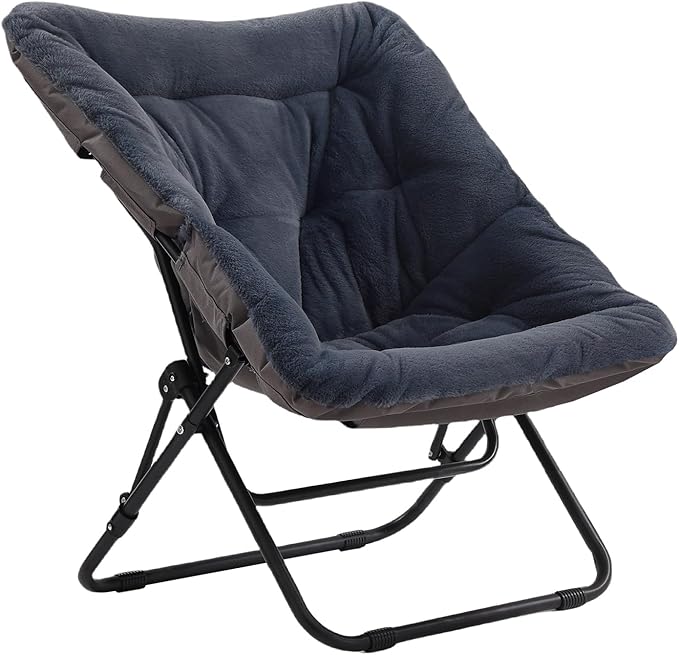 Tiita Comfy Folded Chair, Soft Faux Fur Oversized Folding Accent Chair, Lounge Lazy Chair for Kids Teens Adults, Metal Frame Moon Chair for Bedroom, Living Room, Dorm Rooms
