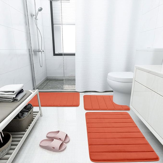 Buganda Memory Foam Bath Mat, 30" x 20", Ultra Soft and Non-Slip Bathroom Rugs, Water Absorbent and Machine Washable Bath Rug for Bathroom, Shower, and Tub, Coral