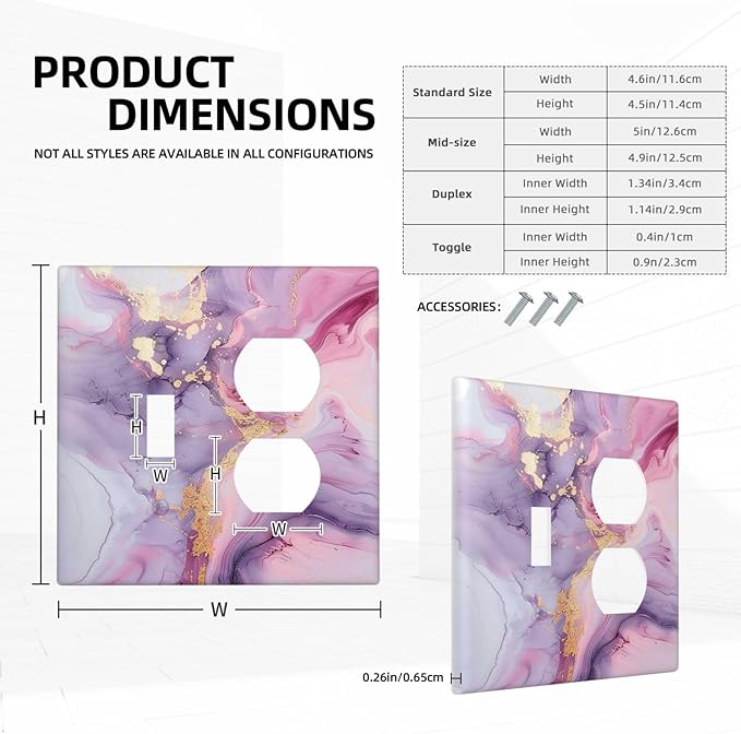 Wallplates Pink Marble Abstract Purple Gold Texture 1 Toggle 1 Duplex Switch Plate Electrical GFCI Faceplate Decorative Light Switch Covers for Bathroom living Room Decor