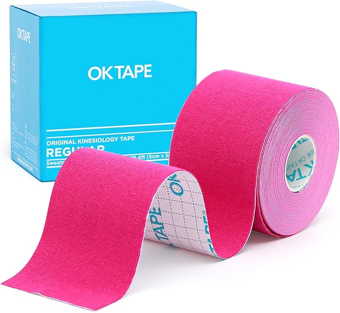 OK TAPE Kinesiology Tape, Regular Original Cotton Elastic Athletic Tape for Support and Recovery, Sports Tape, 2in×16.4ft Uncut Roll - Pink