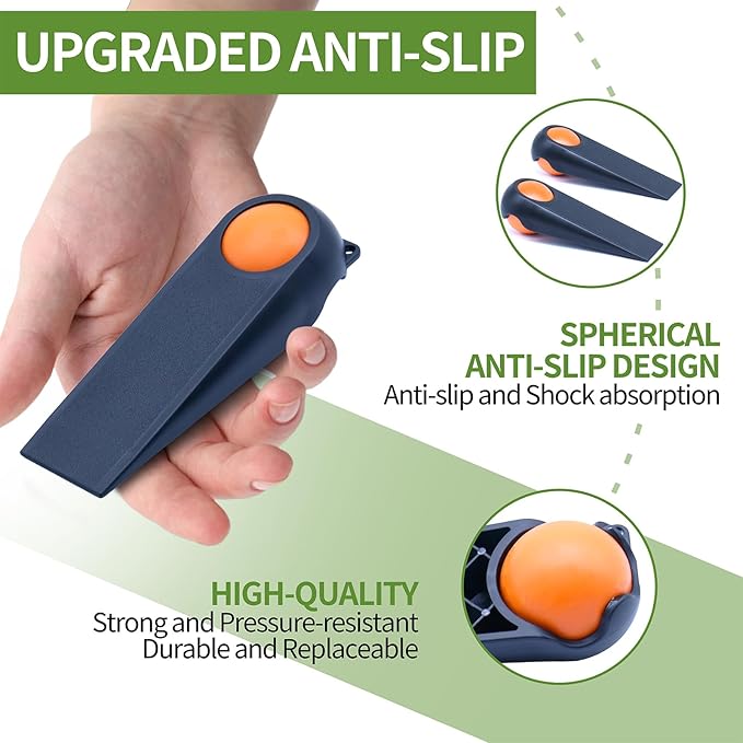 Door Stoppers for Bottom of Door, Rubber Door Stopper Wedges, Door Holders for All Types of Surfaces, 2 Pack Magic Ball Door Stops, 5 inch, Black and Orange