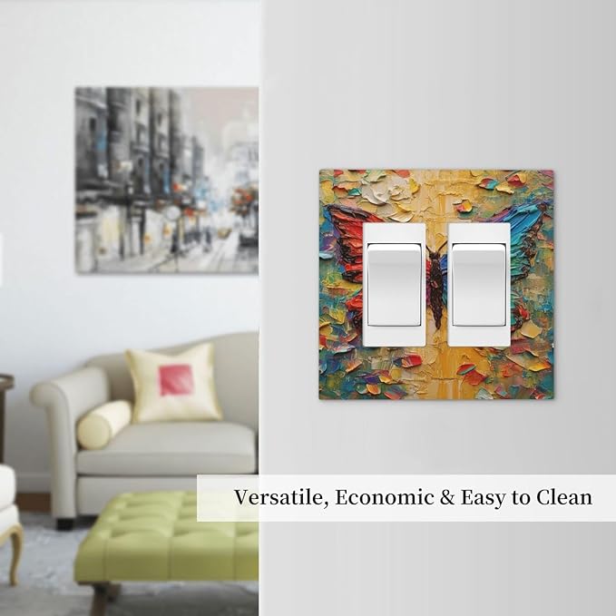 Decorative Outlet Covers Colorful Butterfly Animal Insects Wall Art Abstract 2 Gang Double GFCI Rocker Electrical Wall Panels Light Switch Cover Plate for Bedroom Home Decor