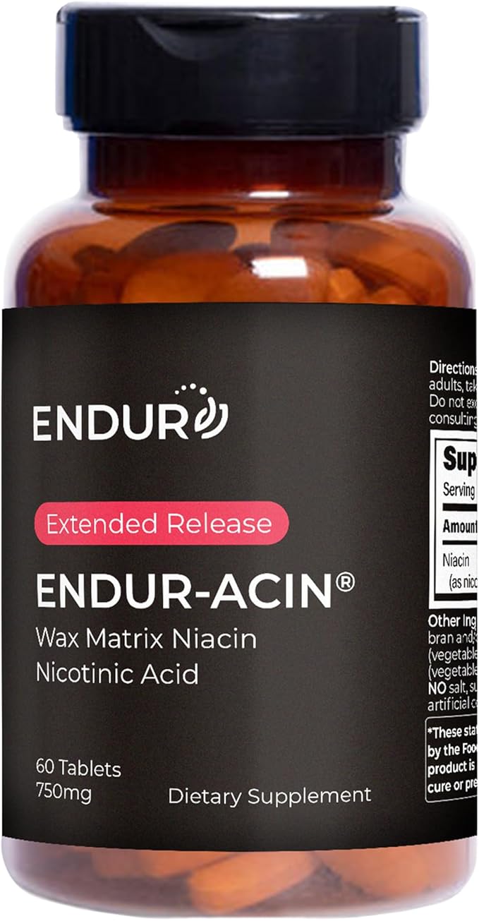 ENDUR-ACIN Niacin, Supports Heart & Circulatory Function, Extended Release Formula, Gluten Free, 750mg (60 Tablets)