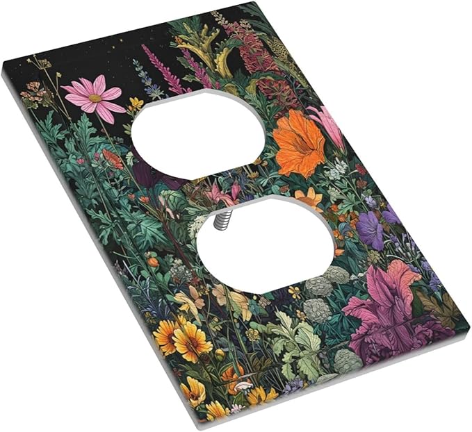 Outlet Covers Colorful Floral Dark Sky Wildflower Plants Decorative 1 Gang Duplex Light Switch Cover Plate Receptacle Wall Plate Electrical Switch Plate Covers for Bathroom Decor