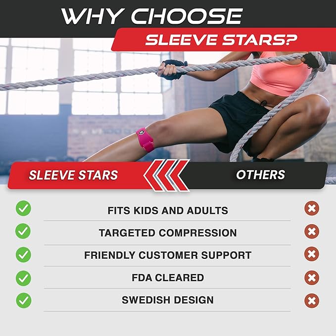 SLEEVE STARS Swedish Brand Patellar Tendon Support Strap for Women & Men Effective Osgood Schlatter Knee Brace Youth & Kids Knee Brace with 3 Adjustable Length fits 12"-24" (Pair/Hot Pink/Adult)