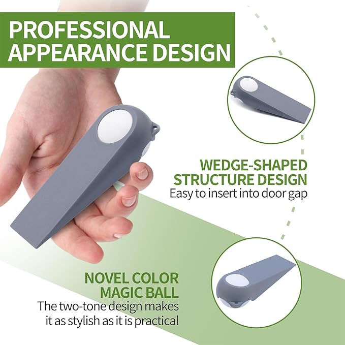 Door Stoppers for Bottom of Door, Rubber Door Stopper Wedges, Door Holders for All Types of Surfaces, 2 Pack Magic Ball Door Stops, 5 inch, Grey and White