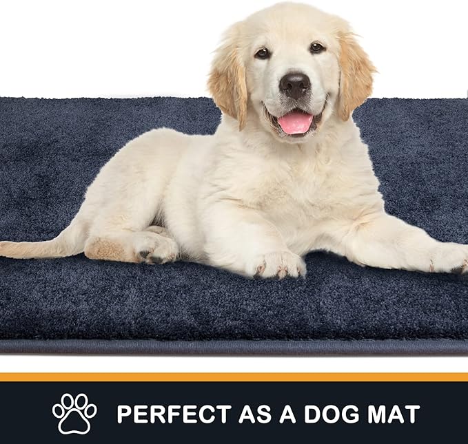 PURRUGS Dirt Trapping Door Mat 24" x 59", Non-Slip Machine Washable Entry Rug, Shoe Scraper, Dog Doormat, Super Absorbent Welcome Mat for Front & Back Door, Muddy Shoes & Paws, Navy Blue