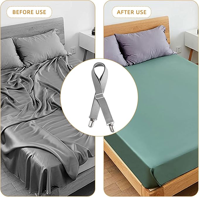 8Pcs Adjustable Bed Sheet Straps Clips, Elastic Mattress Sheet Fasteners Holder and Suspenders, Grippers to Hold Sheet, Mattress, Sofa, Couch, Table Cloth, Ironing Board Cover(Grey)