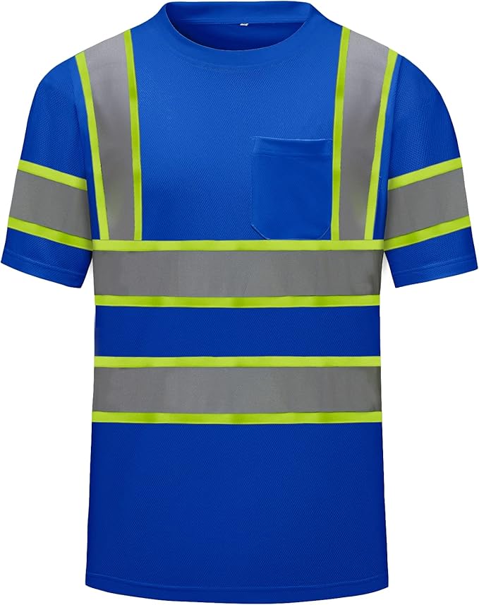 High Visibility Shirts Quick Dry Safety T Shirts with Reflective Strips and Pocket Short Sleeve Mesh Hi Vis Construction Work Class 2 Shirt for Men/Women Blue,4XL