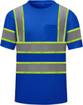 High Visibility Shirts Quick Dry Safety T Shirts with Reflective Strips and Pocket Short Sleeve Mesh Hi Vis Construction Work Class 2 Shirt for Men/Women Blue,6XL