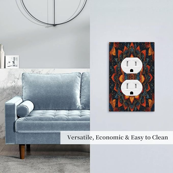 Colorful Oriental Floral Blooming Mandala Flower 1 Gang Duplex Outlet Covers Decorative Single Light Switch Covers Electrical Receptacle Wall Plate Plug Switchplate Faceplate for Bathroom