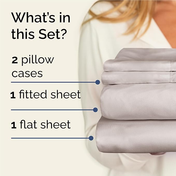 Twin XL 4 Piece Sheet Set - Cooling & Breathable Bed Sheets - Hotel Luxury Bed Sheets for Women, Men, Kids & Teens - Deep Pocket Bedding w/Easy Fit - Soft & Wrinkle Free - Twin XL Light Grey Sheets