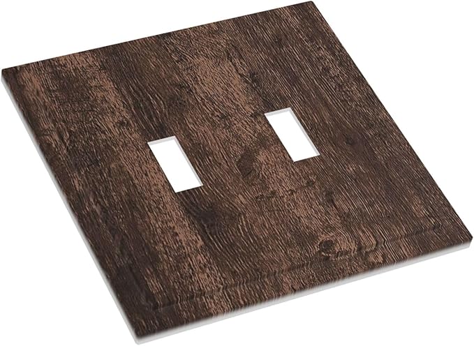 Decorative Switch Plates Rustic Dark Brown Wood Grain 2 Gang Double Toggle Outlet Light Switch Cover Wall Plate Electrical Faceplate for Farmhouse Bedroom Decor