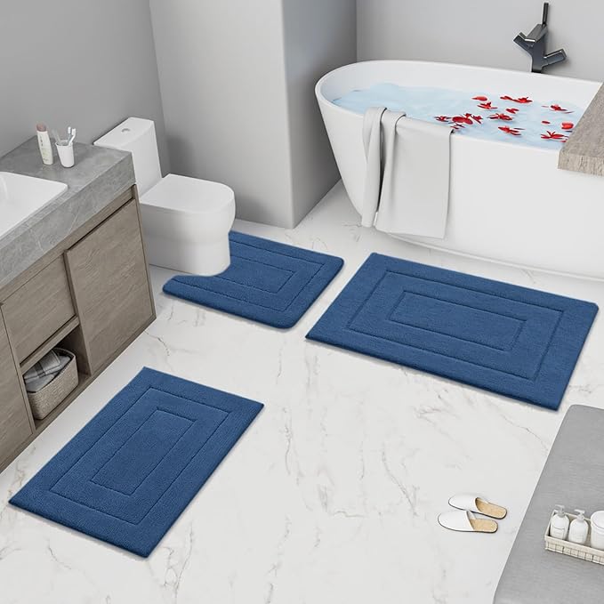 Buganda Bathroom Rugs, 36" x 24", Soft and Absorbent Microfiber Bath Rugs, Non-Slip Shaggy Shower Carpet, Machine Wash Dry Bath Mats for Bathroom Floor, Tub and Shower, Navy