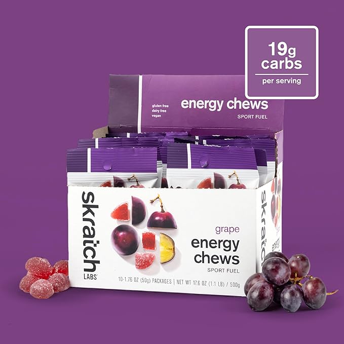 Skratch Labs Energy Chews | Gummies for Running, Cycling, and Sports Performance | Gel Alternative | Grape (10 Pack) | Gluten Free, Vegan