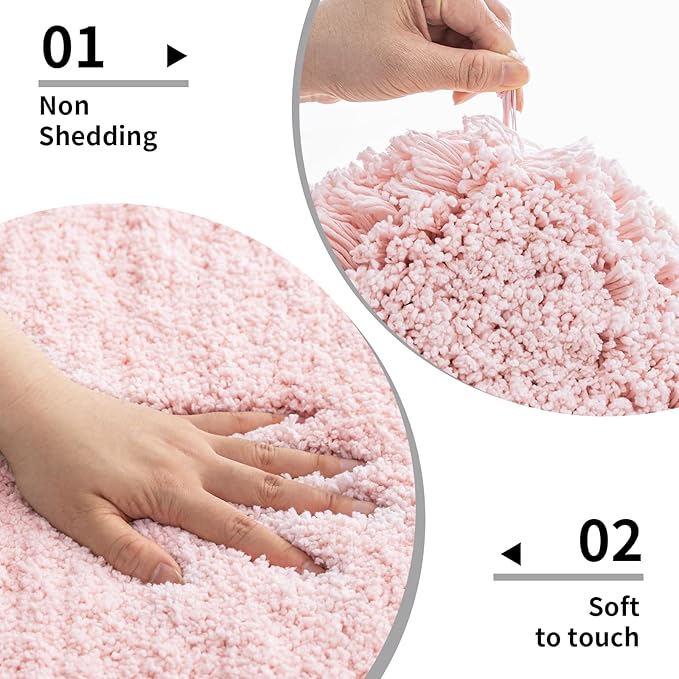 Pink Bathroom Rug 20x32 Non Slip Fluffy Bath Mat for Bathroom Floor Washable Plush Luxury Bath Rug for Tub Soft Shaggy Absorbent Shower Sink Mat