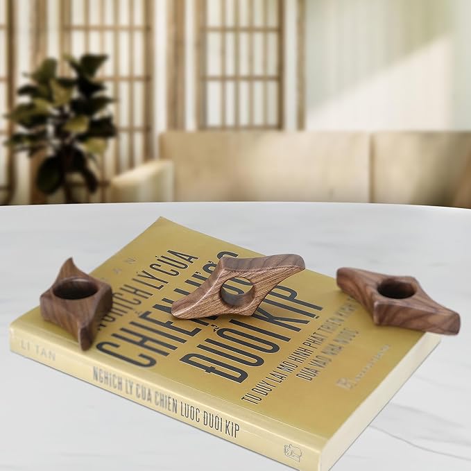Walnut Book Page Holder, Smooth Finish Wood Book Holder for Reading, Ideal Book Reader Gifts & Reading Accessories,Book Worm Gifts for Women, Thumb Book Page Holder (Large-N)