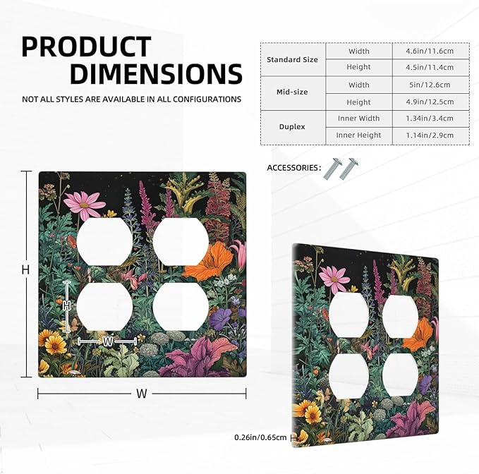 Decorative Switch Plate Covers Colorful Floral Dark Sky Wildflower Plants 2 Gang Outlet Covers Double Duplex Light Switch Cover Plate Gfci Wall Plate for Bathroom Decor