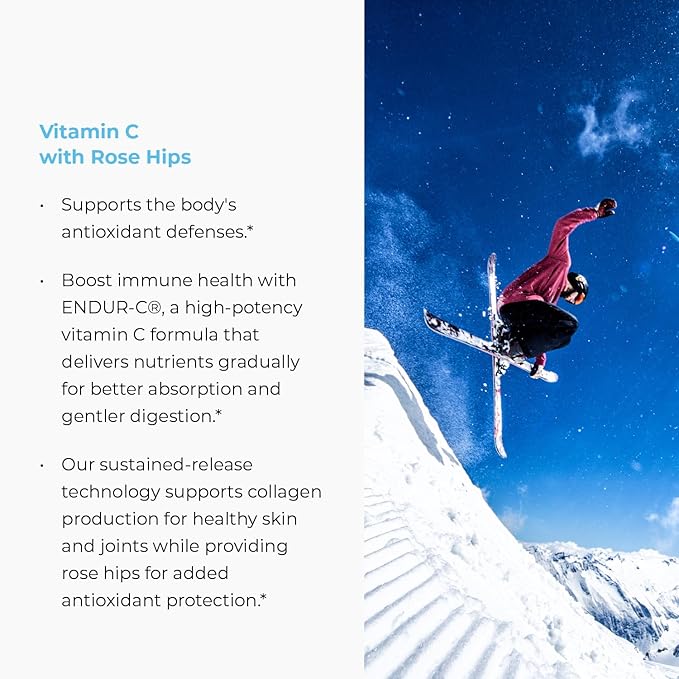 Endur ENDUR-C Vitamin C with Rose HIPS, Supports Collagen Production, Antioxidant Protection & Gentle Digestion, Gluten Free, 1000mg (60 Tablets)