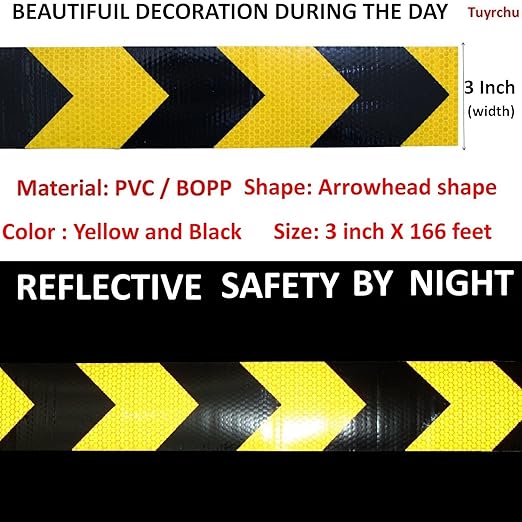 Yellow and Black Reflective Tape 3 inch X 166 feet, Outdoor Waterproof Hazard Conspicuity Warning Industrial Marking Tape