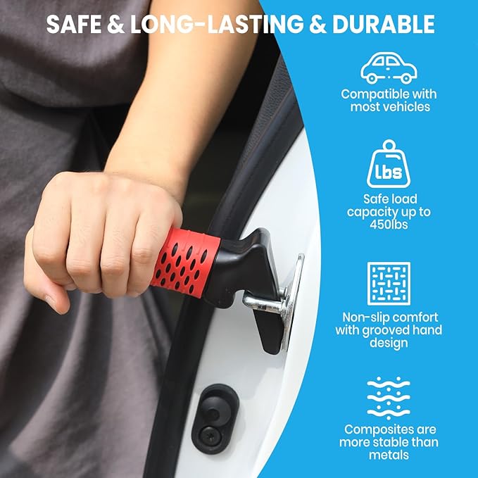 2 Pack Car Door Handle for Elderly, Car Handle Assist Support Handle, Portable Mobility Aids for Getting Out of Car, Auto Grab Cane for Seniors and Handicapped (Red)