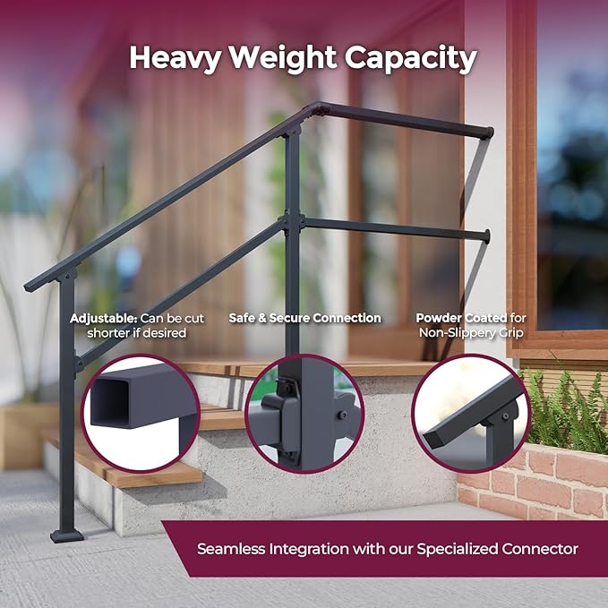 CR Fence & Rail Handrails for Outdoor Steps & Indoor Stair Railing Kit, 5-6 Steps Safety Hand Rail for Porch & Deck