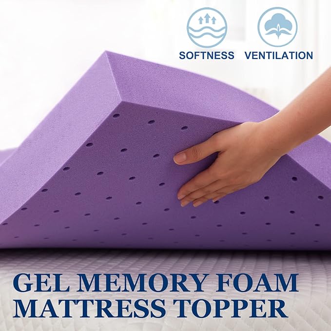 SINWEEK 3 Inch Gel Memory Foam Mattress Topper Ventilated Soft Pressure Relieve Mattress Pad, Breathable Bed Topper, CertiPUR-US Certified, King Size