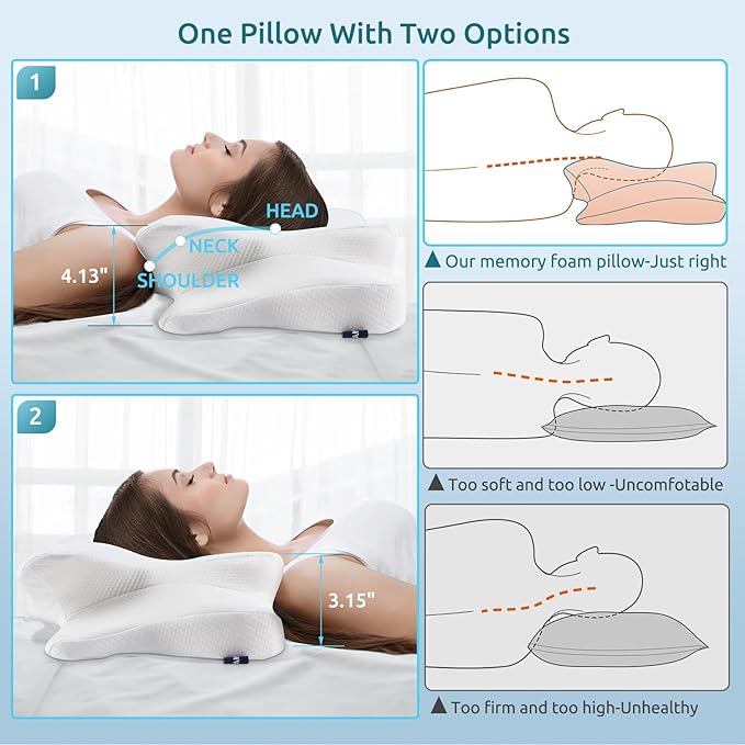 DONAMA Cervical Pillow for Neck and Shoulder,Contour Memory Foam Pillow,Ergonomic Neck Support Pillow for Side Back Stomach Sleepers with Pillowcase-Standard Size
