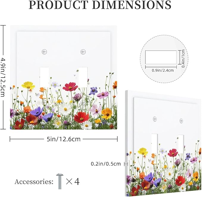 Decorative Switch Plates Colorful Wildflowers Plant Floral Daisy 2 Gang Double Toggle Outlet Light Switch Cover Wall Plate Electrical Faceplate For Bed Room Living Room Decor