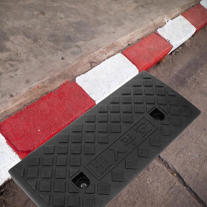 Portable Wheelchair Threshold Ramp 50X17X5Cm Black Plastic Anti-Slip Doorway Ramp for Steps Curbs Garage Use Mobility Aid