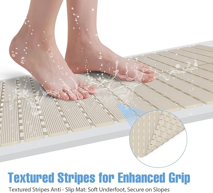 Shower Mat Non-Slip Bath Mat for Tub and Shower Stall,200+ Suction Cups with Drain Holes, Quick Dry Machine Washable, Extra Grip for Stand Up Showers, Bathroom Essentials 24x24 Inch (Light Brown)