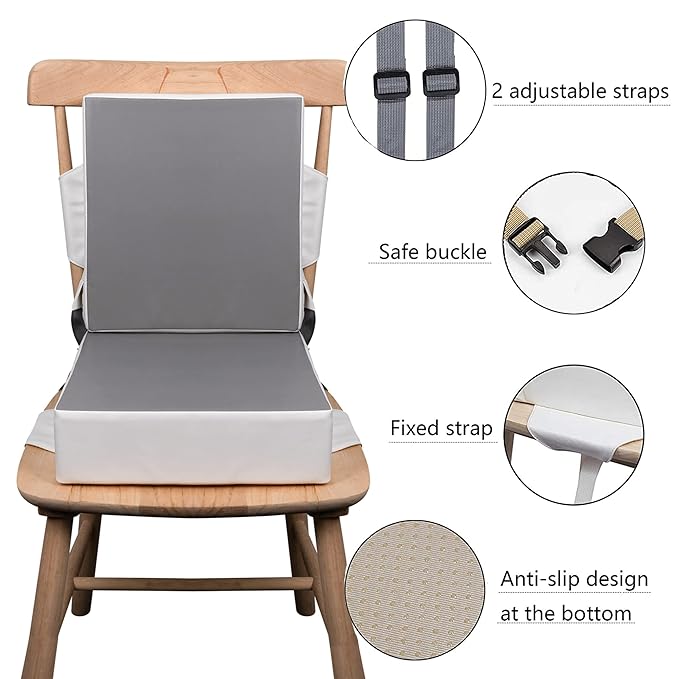 Kalawen Booster Seat for Kitchen Chair, Upgraded 2Pcs PU Washable Straps Safety Buckle Kids Toddler Booster Seat for Table