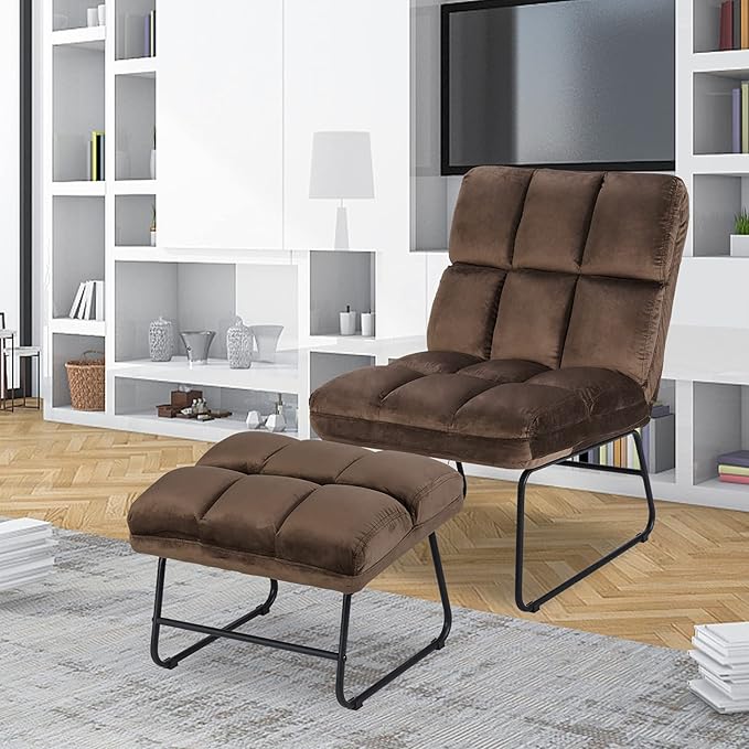 Giantex Massage Chair with Ottoman, 5 Vibration Modes & 4 Massage Motors, Tapping for Back & Lumbar, Velvet Sofa with Remote Control, Side Pocket, Electric Massage Couch for Living Room Bedroom Balcon