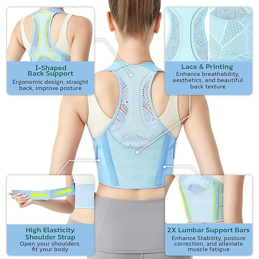 Posture Corrector for Women - Lightweight and Breathable Back Brace for Pain Relief, Rounded Shoulders and Hunchback, Compact & Portable with Fashionable Design, Invisible Under Clothes Blue M