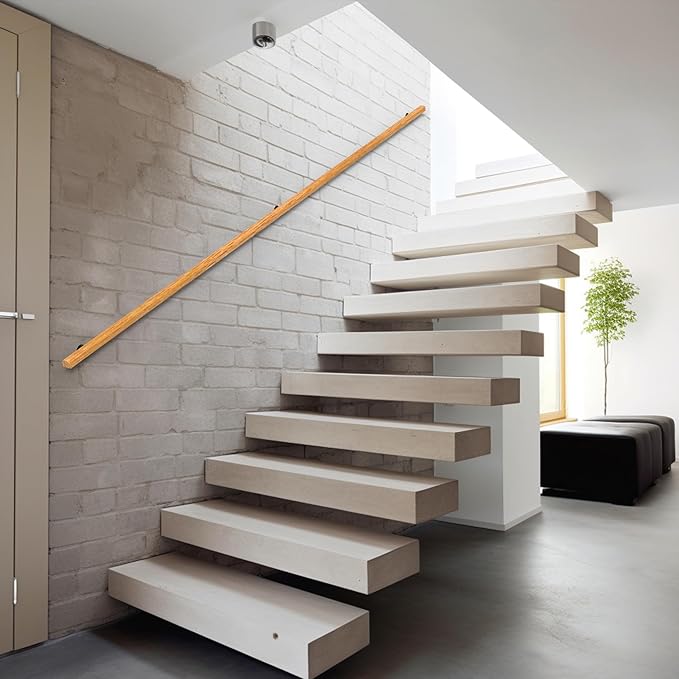 8FT Wood Stair Handrails Wall Mount, Hand Railings for Stairs Indoor Outdoor, Non-Slip Staircase Handrail for Corridor, Lofts, Patio, Kindergarten Guardrail (Size: 8ft)