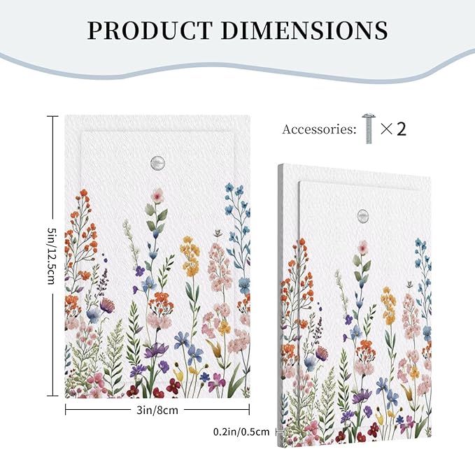 Rustic Wild Floral Vintage Colorful Flowers 1 Gang Blank Light Switch Covers Plate Decorative No Device Wall Plate Coves Electrical Switchplate Dimmer Faceplate for Bathroom Decor